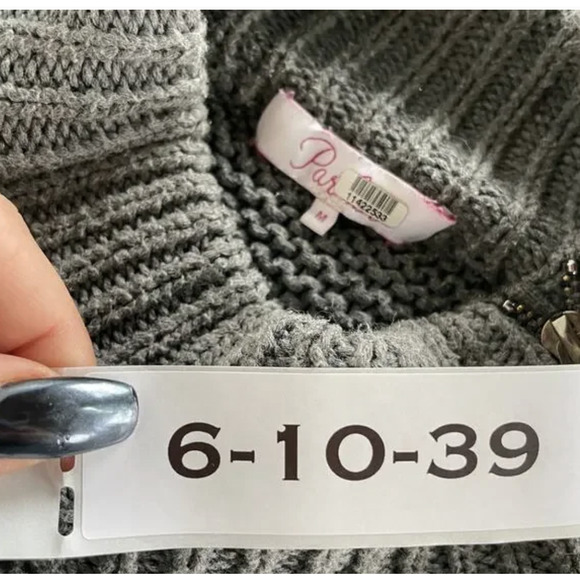 Parker Sweater Womens Medium Gray Chunky Knit Mock Neck Ribbed - Picture 6 of 11